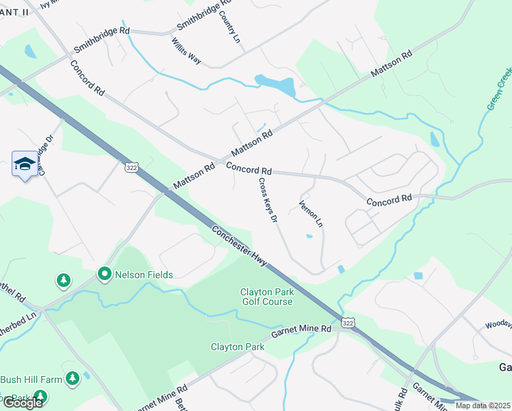 map of restaurants, bars, coffee shops, grocery stores, and more near 24 Cross Keys Drive in Garnet Valley