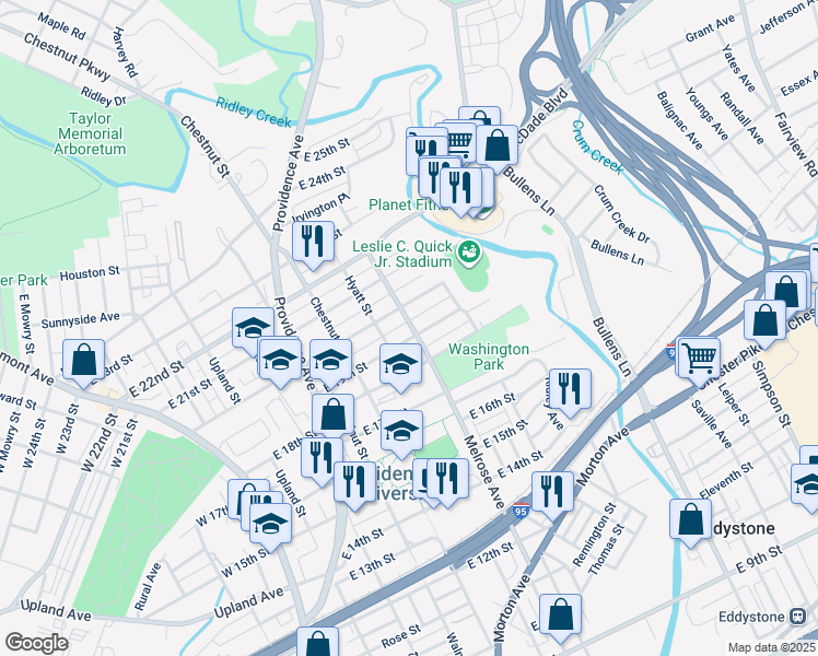 map of restaurants, bars, coffee shops, grocery stores, and more near 512 East 19th Street in Chester