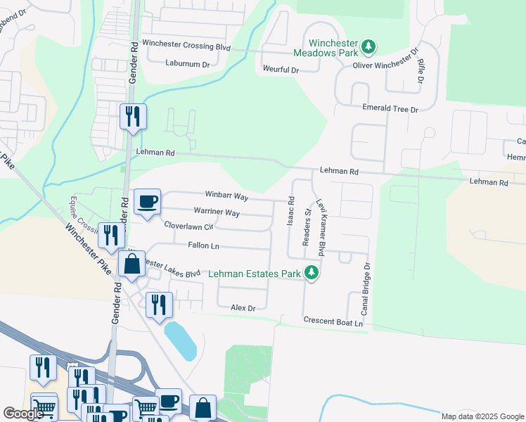 map of restaurants, bars, coffee shops, grocery stores, and more near 5744 Danmar Drive in Canal Winchester