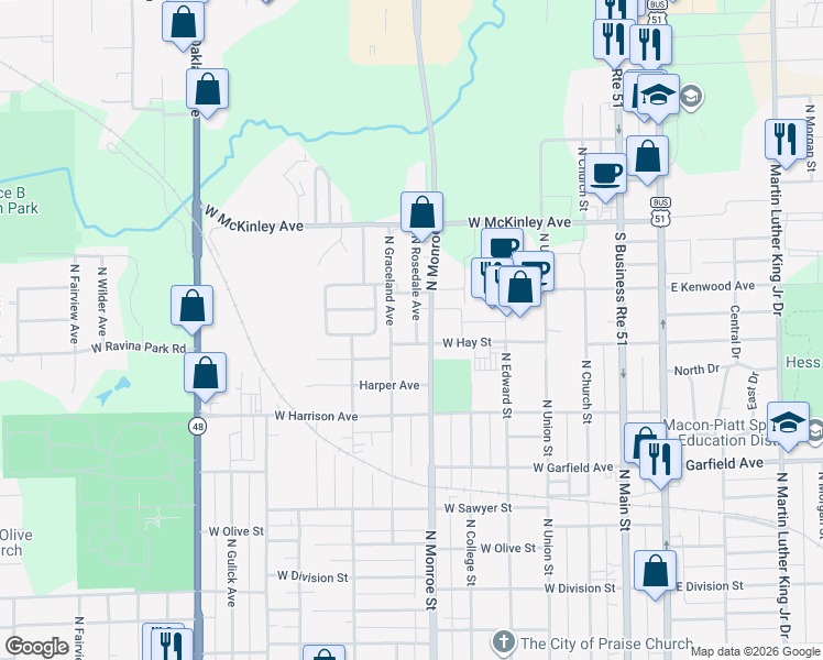 map of restaurants, bars, coffee shops, grocery stores, and more near 631-699 W Hay St in Decatur