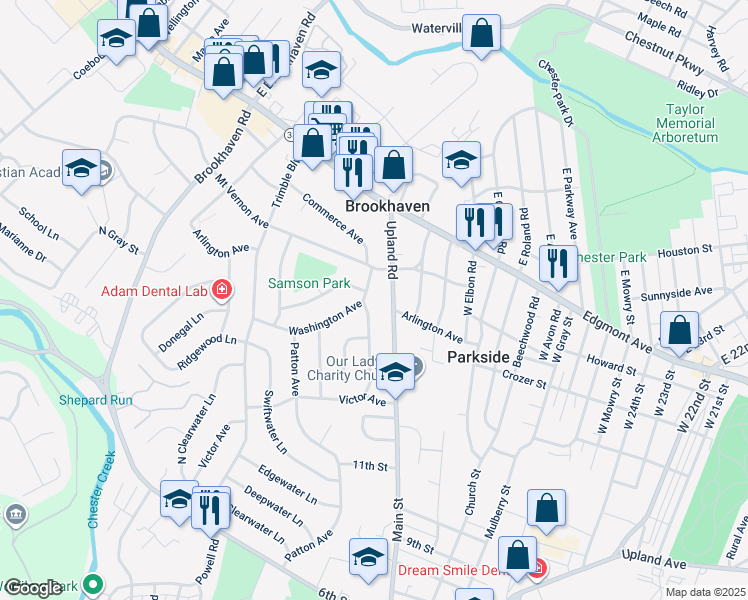 map of restaurants, bars, coffee shops, grocery stores, and more near 117 Washington Avenue in Brookhaven