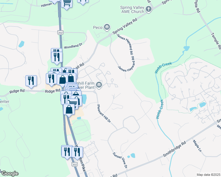 map of restaurants, bars, coffee shops, grocery stores, and more near 4603 Fox Pointe Court in Glen Mills