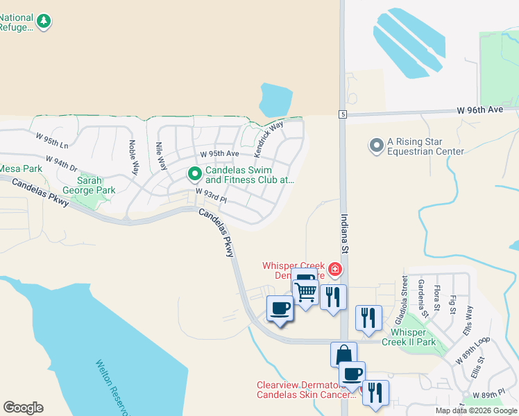 map of restaurants, bars, coffee shops, grocery stores, and more near 15145 West 93rd Avenue in Arvada