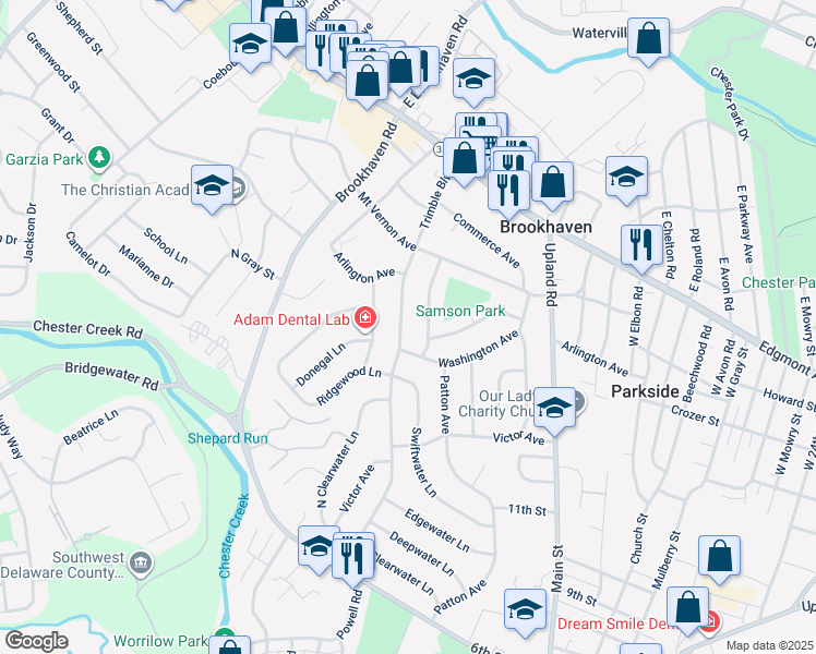 map of restaurants, bars, coffee shops, grocery stores, and more near 153 Trimble Boulevard in Brookhaven
