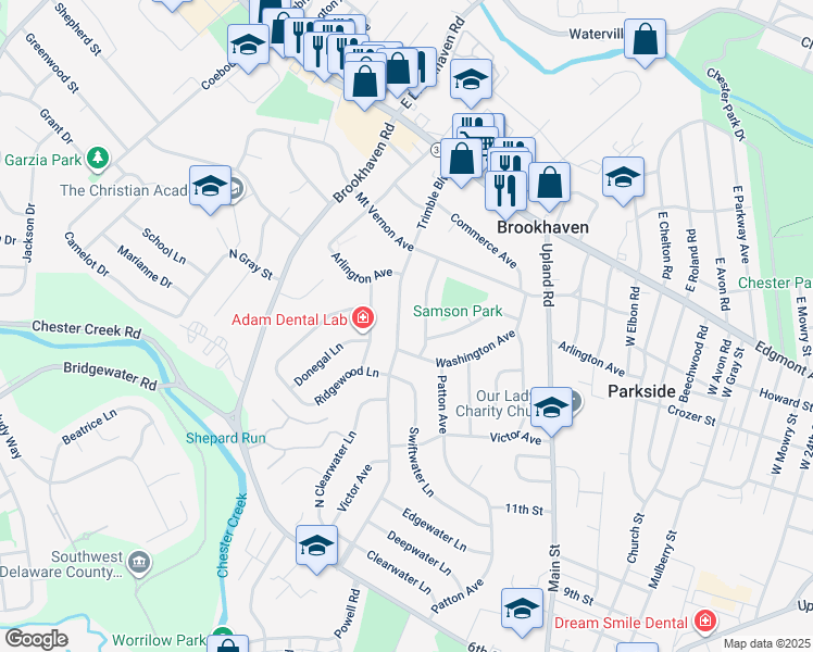 map of restaurants, bars, coffee shops, grocery stores, and more near 153 Trimble Boulevard in Brookhaven
