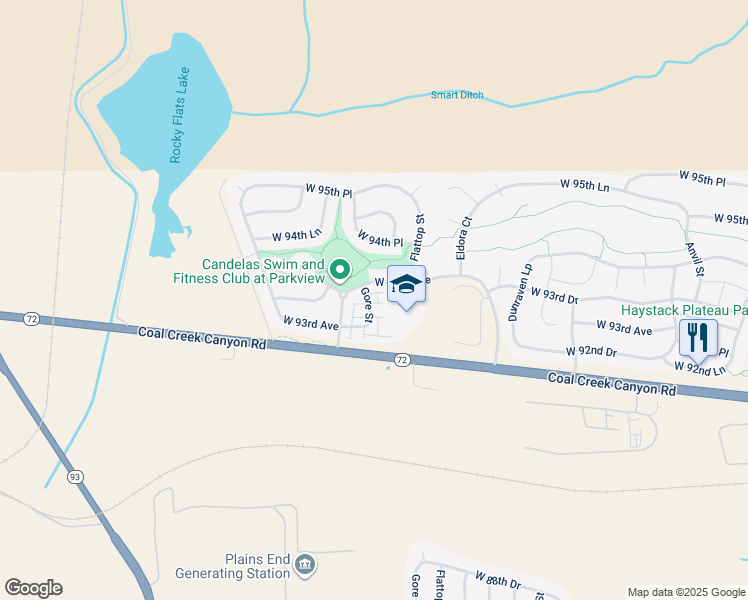 map of restaurants, bars, coffee shops, grocery stores, and more near 19685 West 94th Avenue in Arvada