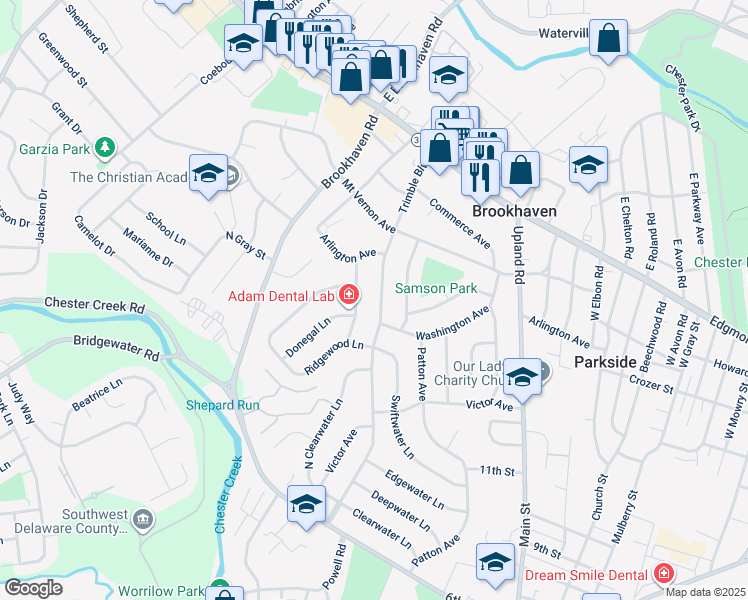map of restaurants, bars, coffee shops, grocery stores, and more near 154 Trimble Boulevard in Brookhaven
