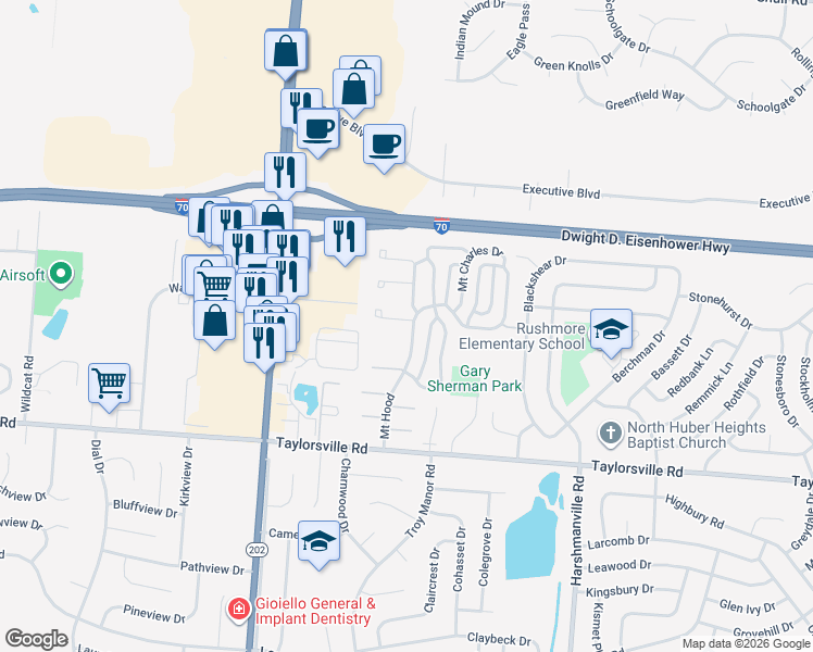 map of restaurants, bars, coffee shops, grocery stores, and more near 8036 Mount Everest Street in Huber Heights