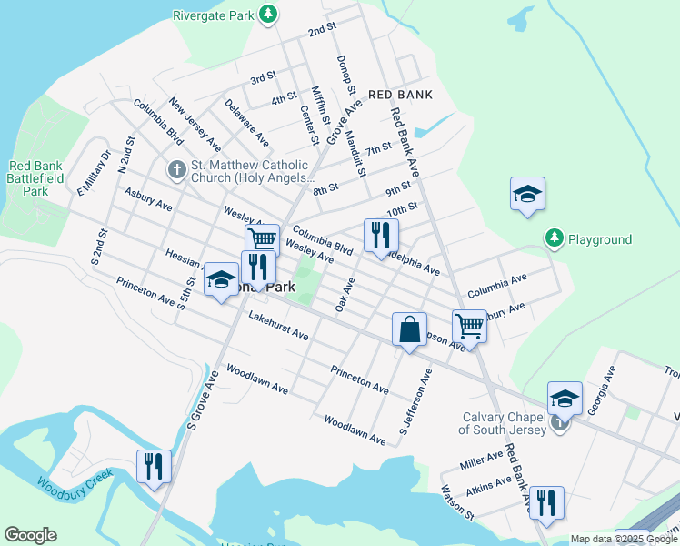 map of restaurants, bars, coffee shops, grocery stores, and more near 711 Asbury Avenue in National Park