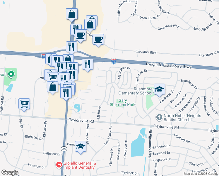 map of restaurants, bars, coffee shops, grocery stores, and more near 8036 Mount Everest Street in Huber Heights