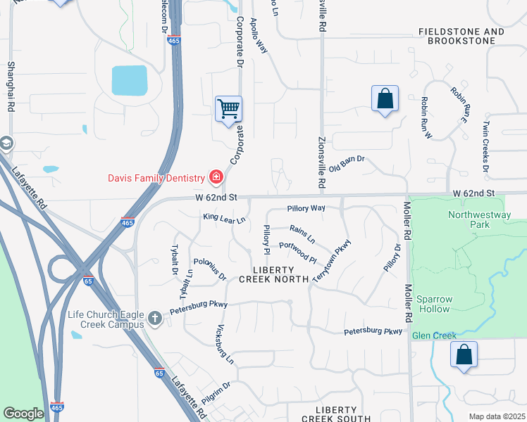 map of restaurants, bars, coffee shops, grocery stores, and more near 6164 Pillory Place in Indianapolis