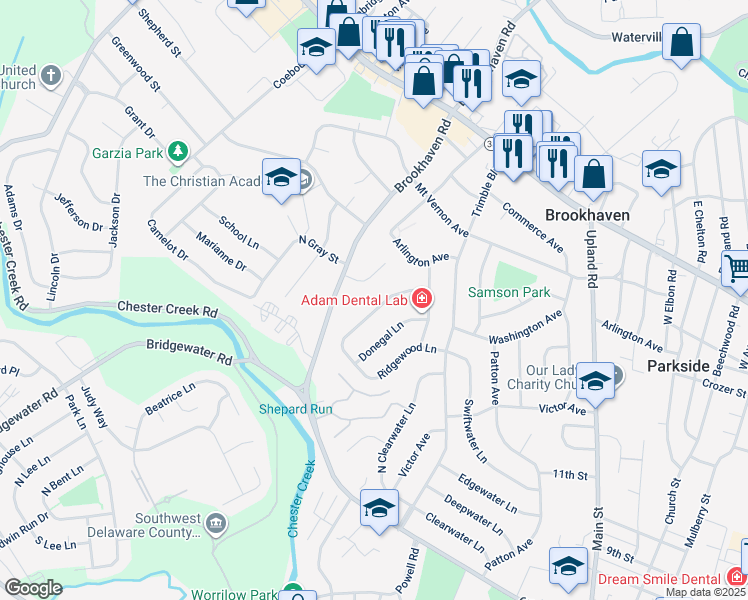 map of restaurants, bars, coffee shops, grocery stores, and more near 3747 Susan Lane in Brookhaven