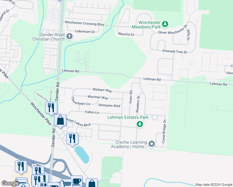 map of restaurants, bars, coffee shops, grocery stores, and more near 6747 Winbarr Way in Canal Winchester