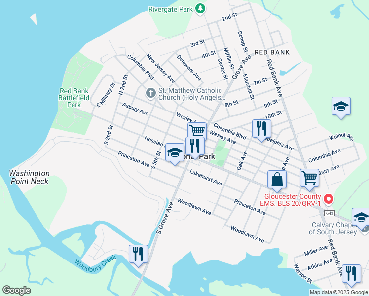 map of restaurants, bars, coffee shops, grocery stores, and more near 521-525 Simpson Avenue in National Park