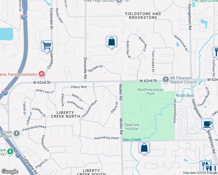 map of restaurants, bars, coffee shops, grocery stores, and more near 5426 Bethesda Lane in Indianapolis