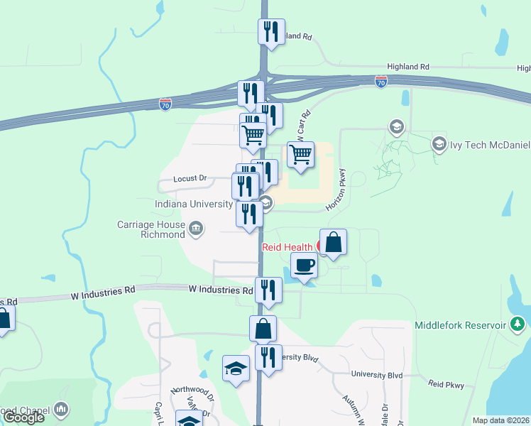 map of restaurants, bars, coffee shops, grocery stores, and more near 2325 Chester Boulevard in Richmond