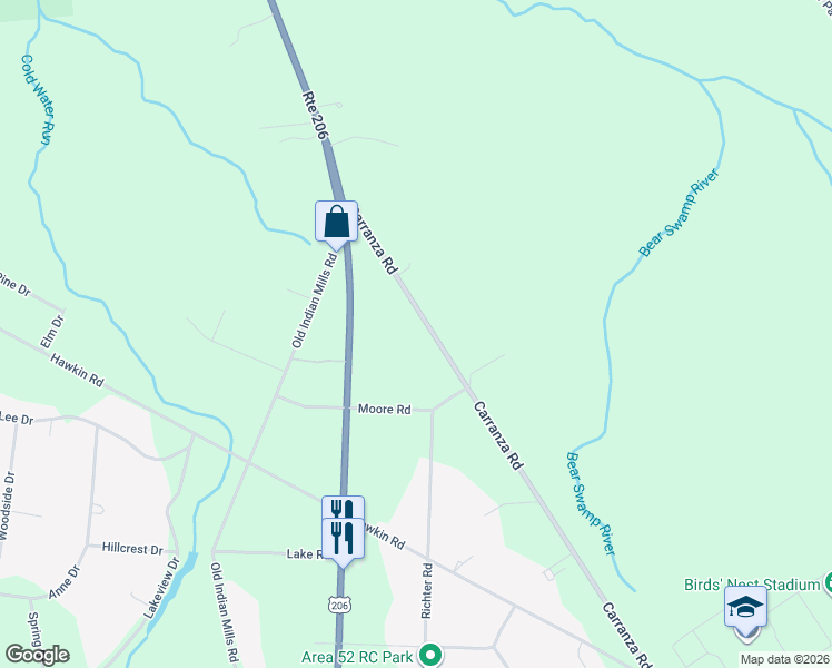 map of restaurants, bars, coffee shops, grocery stores, and more near 27 Carranza Road in Tabernacle