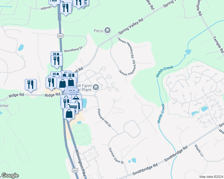 map of restaurants, bars, coffee shops, grocery stores, and more near 4503 Fox Pointe Court in Glen Mills