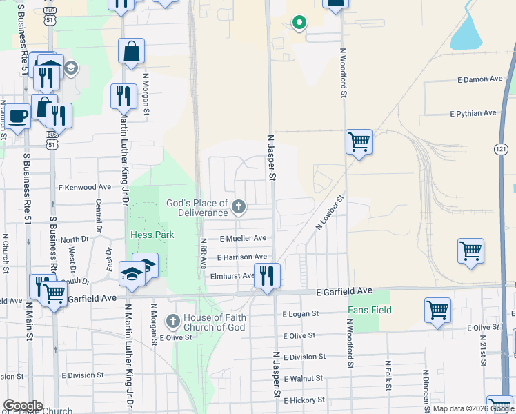 map of restaurants, bars, coffee shops, grocery stores, and more near 2400-2498 Steele Court in Decatur