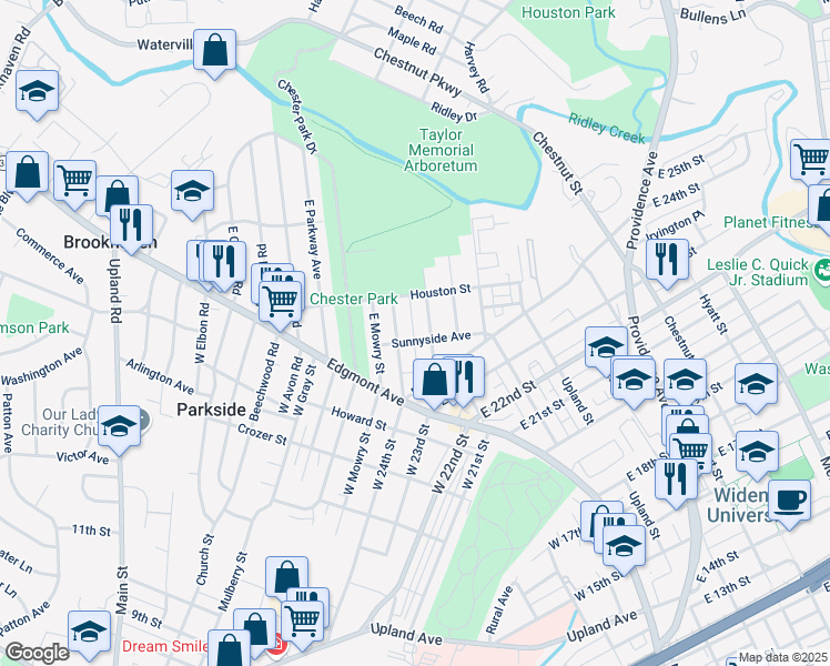 map of restaurants, bars, coffee shops, grocery stores, and more near 216 Sunnyside Avenue in Chester