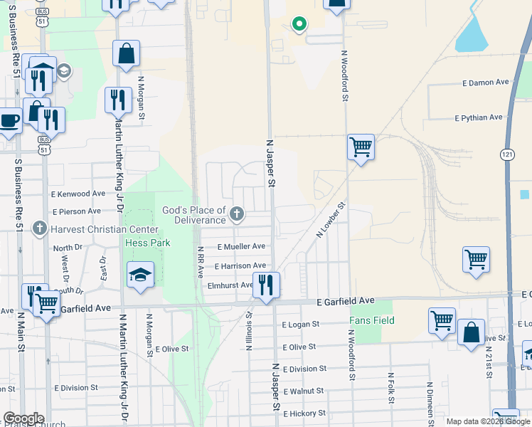 map of restaurants, bars, coffee shops, grocery stores, and more near 2426 Hedrick Court in Decatur