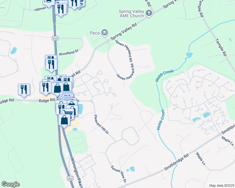map of restaurants, bars, coffee shops, grocery stores, and more near 4201 Fox Pointe Court in Glen Mills