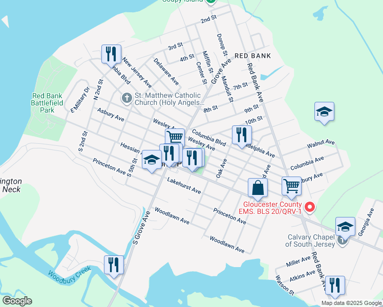 map of restaurants, bars, coffee shops, grocery stores, and more near 606 Asbury Avenue in National Park