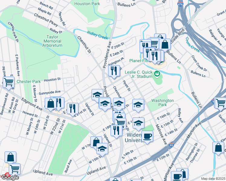 map of restaurants, bars, coffee shops, grocery stores, and more near 415 East 22nd Street in Chester