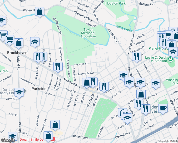 map of restaurants, bars, coffee shops, grocery stores, and more near 2518 Sandelands Street in Chester