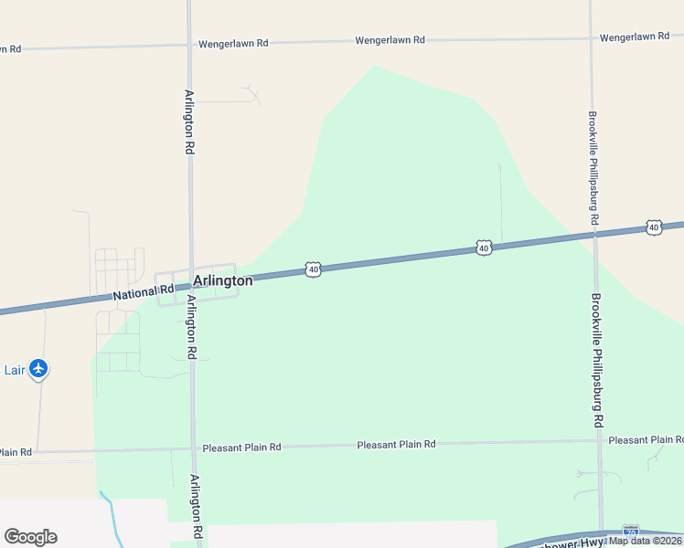 map of restaurants, bars, coffee shops, grocery stores, and more near 8595 National Road in Brookville