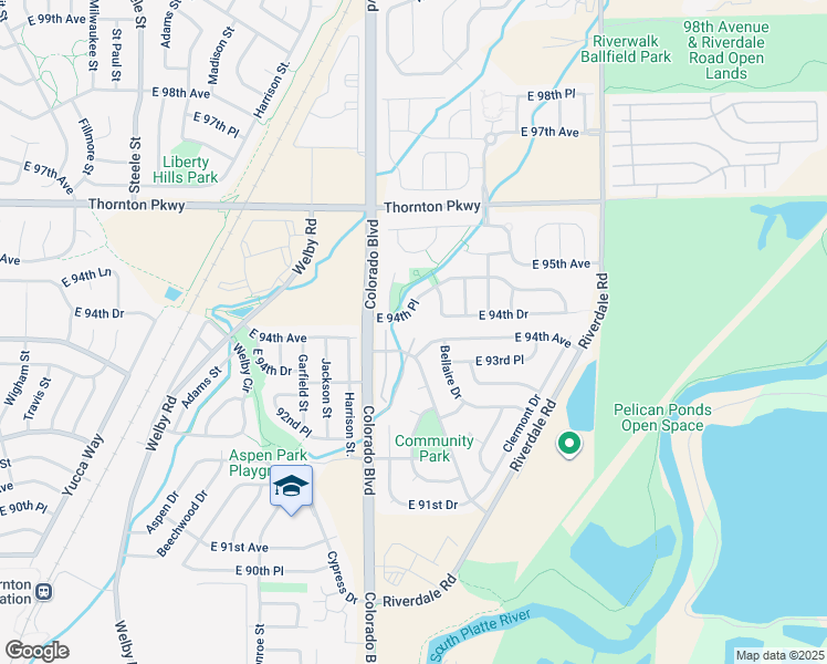 map of restaurants, bars, coffee shops, grocery stores, and more near 4198 East 94th Place in Thornton