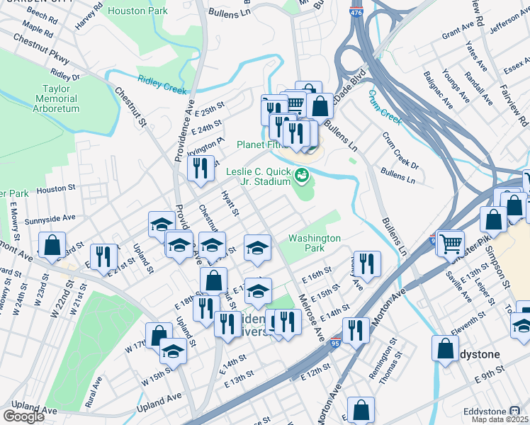 map of restaurants, bars, coffee shops, grocery stores, and more near 910 East 20th Street in Chester