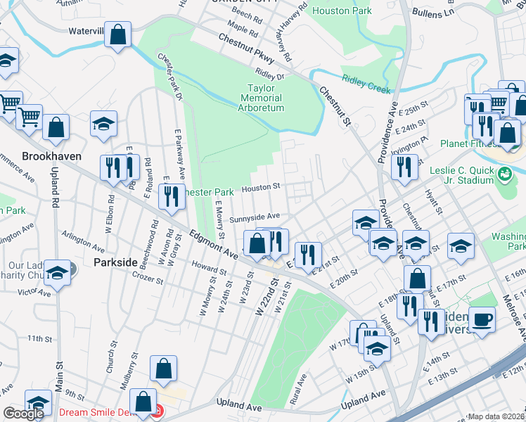 map of restaurants, bars, coffee shops, grocery stores, and more near 2518 Sandelands Street in Chester