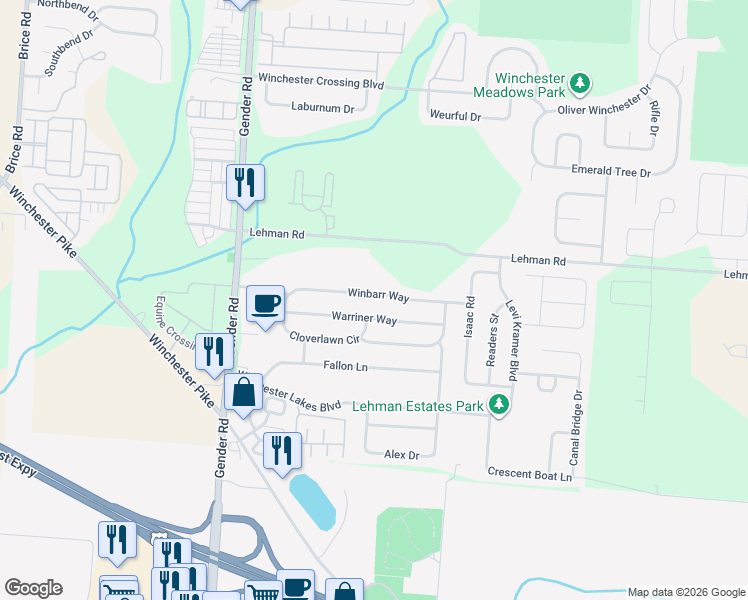 map of restaurants, bars, coffee shops, grocery stores, and more near 6653 Winbarr Way in Canal Winchester