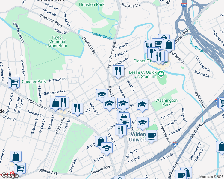 map of restaurants, bars, coffee shops, grocery stores, and more near 415 East 22nd Street in Chester