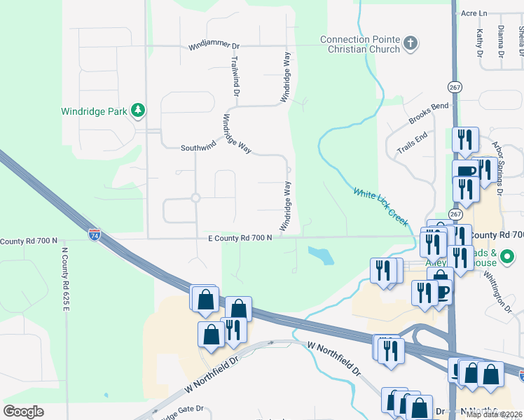 map of restaurants, bars, coffee shops, grocery stores, and more near 6850 4 Winds Ct in Brownsburg