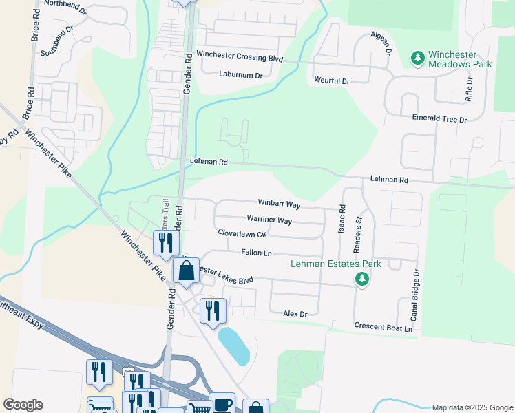 map of restaurants, bars, coffee shops, grocery stores, and more near 6617 Winbarr Way in Canal Winchester