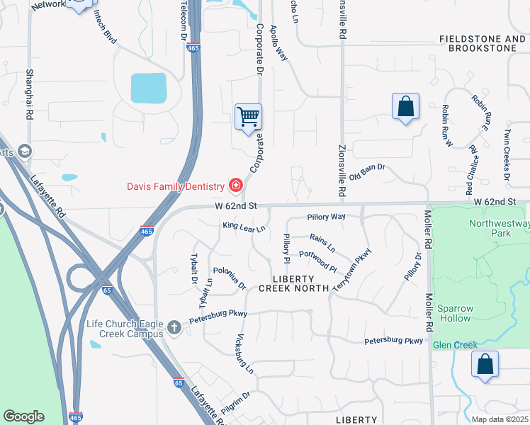 map of restaurants, bars, coffee shops, grocery stores, and more near 6141 Macbeth Court in Indianapolis