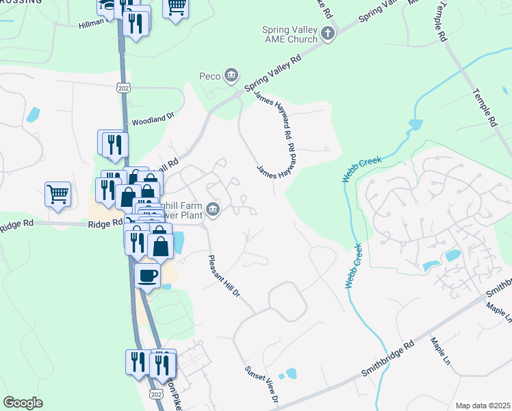 map of restaurants, bars, coffee shops, grocery stores, and more near 4103 Fox Pointe Court in Glen Mills