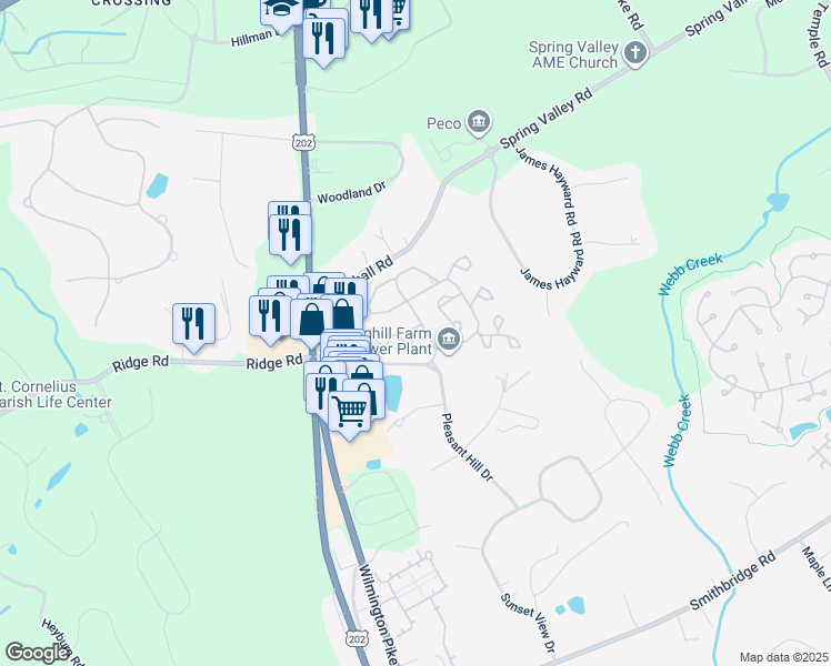 map of restaurants, bars, coffee shops, grocery stores, and more near 201 Meadow Court in Glen Mills