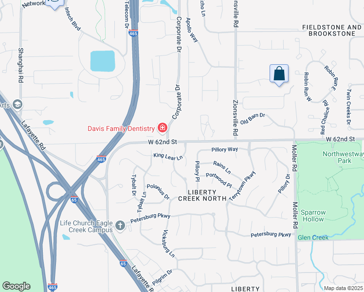 map of restaurants, bars, coffee shops, grocery stores, and more near 6141 Macbeth Court in Indianapolis