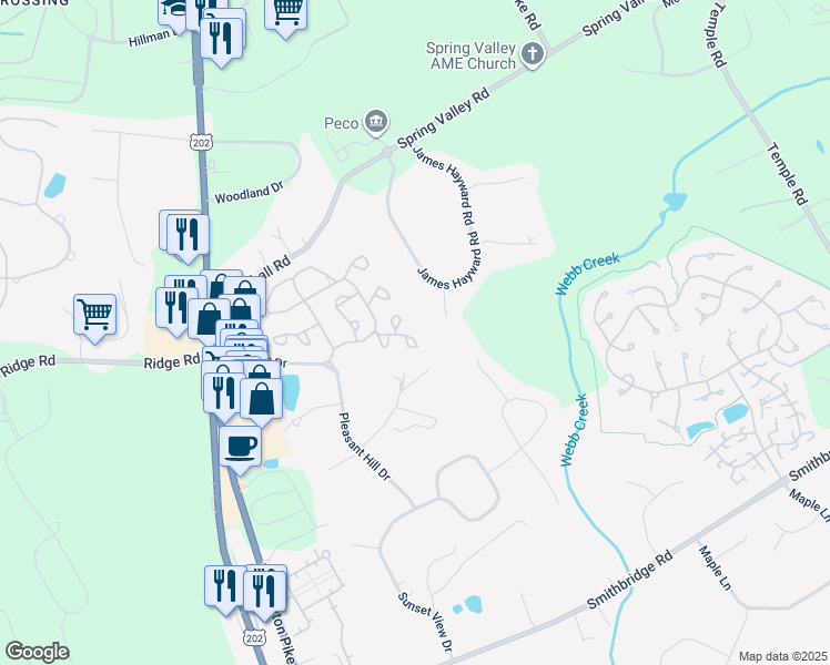 map of restaurants, bars, coffee shops, grocery stores, and more near 4102 Fox Pointe Court in Glen Mills