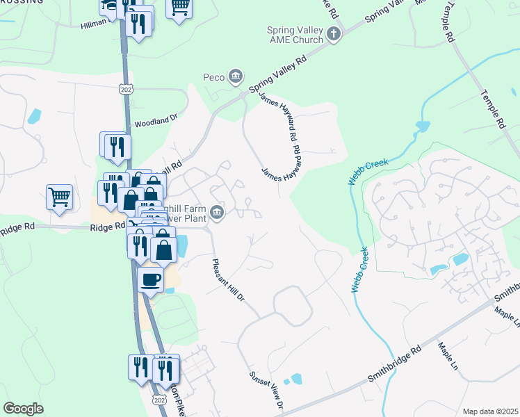 map of restaurants, bars, coffee shops, grocery stores, and more near 4102 Fox Pointe Court in Glen Mills