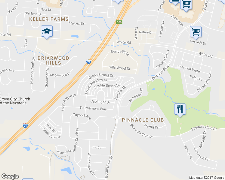 map of restaurants, bars, coffee shops, grocery stores, and more near 4672 Trumhall Drive in Grove City