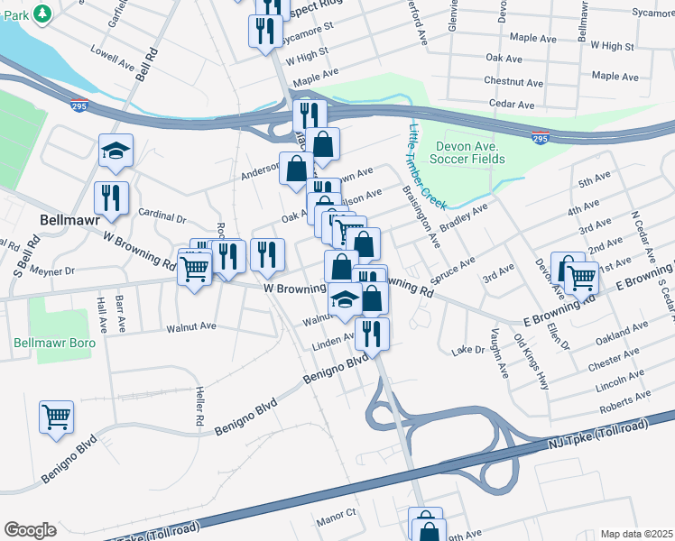 map of restaurants, bars, coffee shops, grocery stores, and more near in Bellmawr