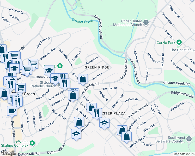map of restaurants, bars, coffee shops, grocery stores, and more near 21 Green Lane in Aston