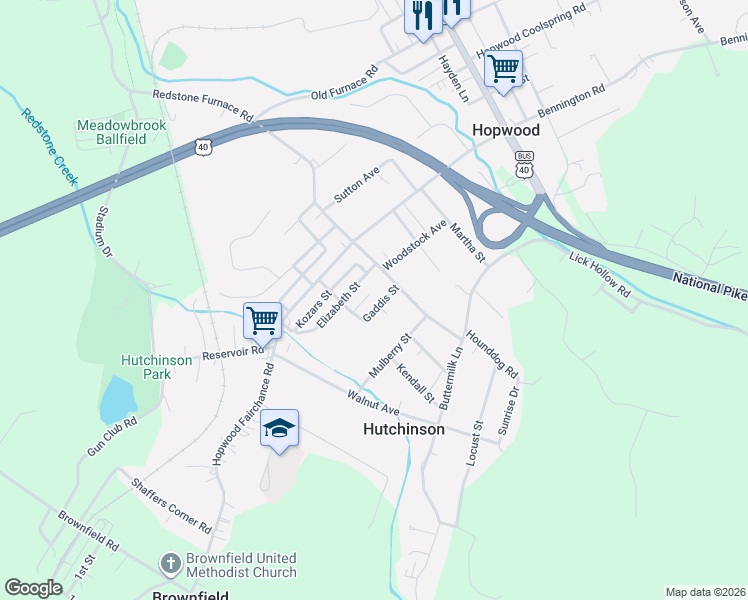map of restaurants, bars, coffee shops, grocery stores, and more near 4 Gaddis Street in Hopwood