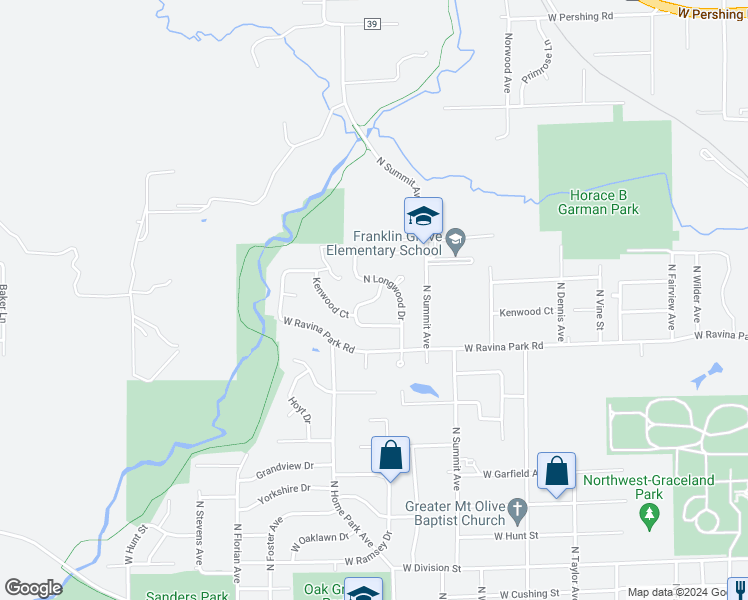 map of restaurants, bars, coffee shops, grocery stores, and more near 2001 West Woodbine Drive in Decatur