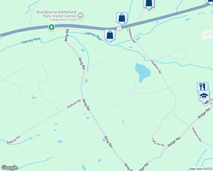 map of restaurants, bars, coffee shops, grocery stores, and more near 115 Bullock Road in Chadds Ford