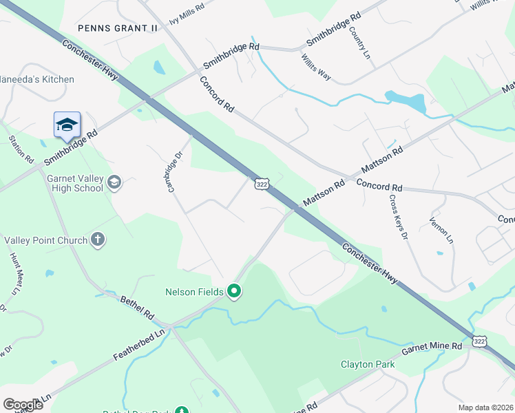 map of restaurants, bars, coffee shops, grocery stores, and more near 421 Featherbed Lane in Glen Mills